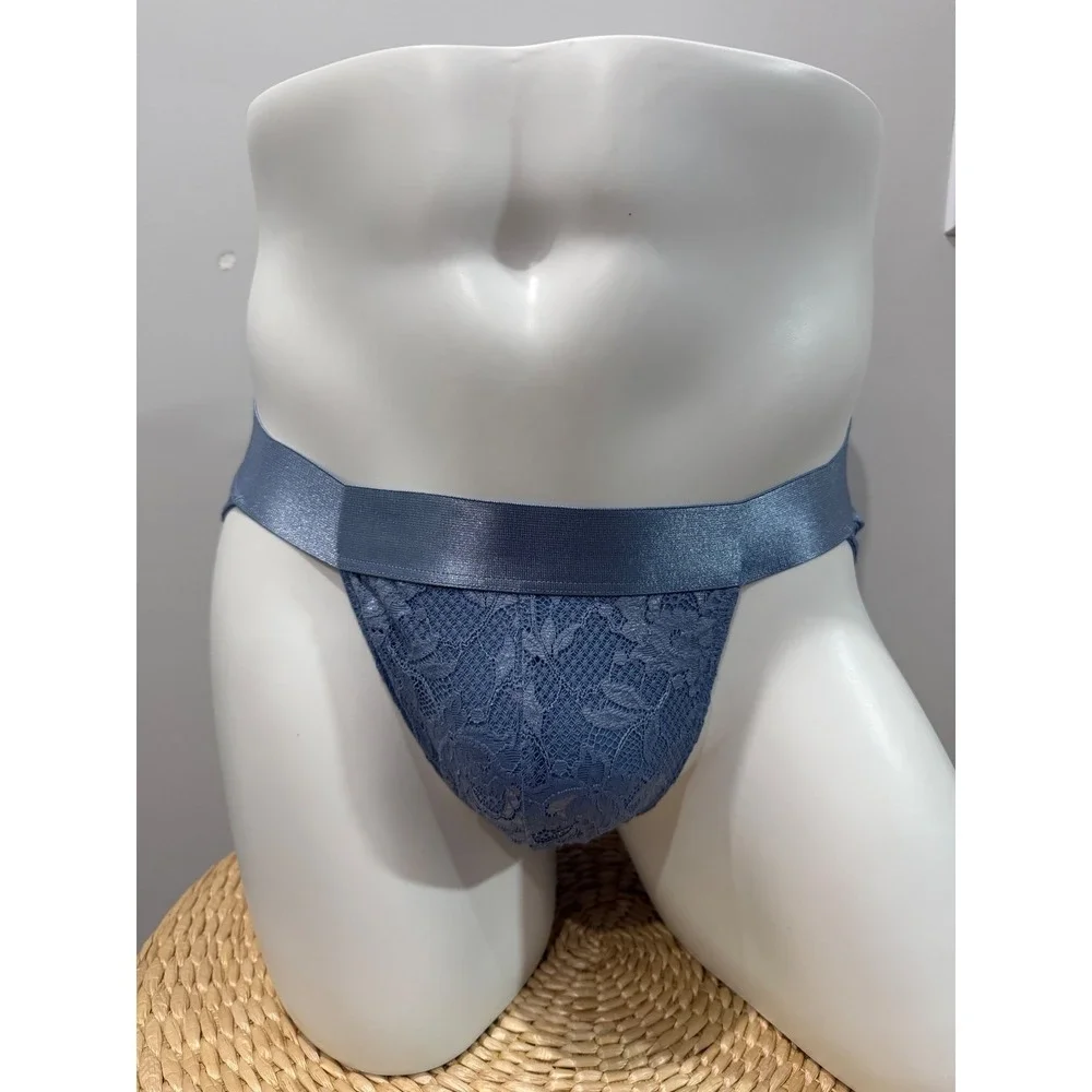 Cosabella Never Say Never Sports Brief Blue‎ Diamond Lace Men's Size L NWT